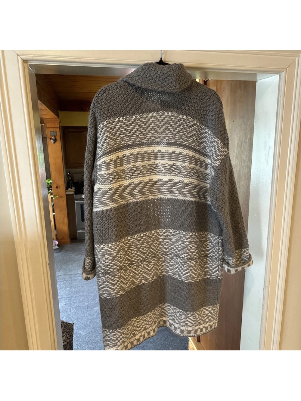 Lucky Brand LG Gray Nordic Fair Isle Wool Blend Long Open Cardigan Sweater Coat - Picture 8 of 8